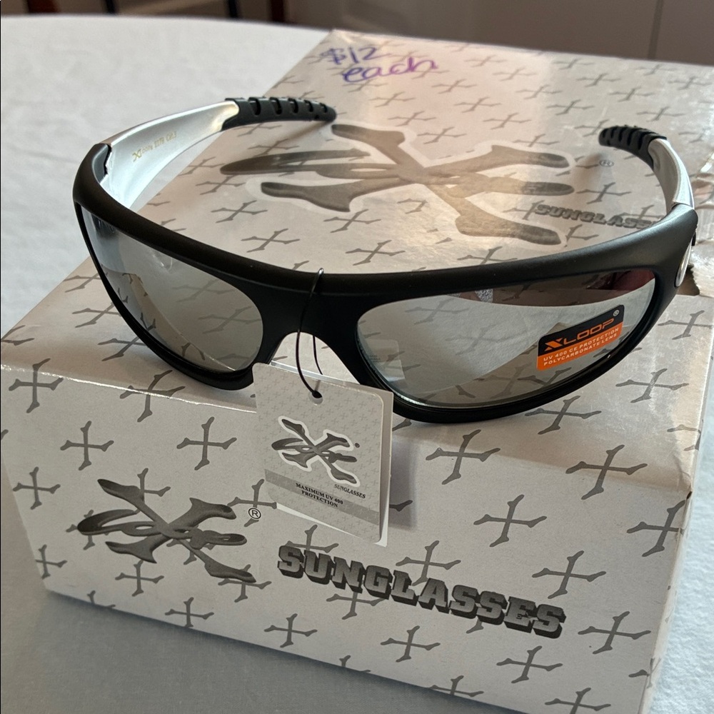 XLoop Wrap Sunglasses with Black Frame Silver Earpieces and Gray Lenses